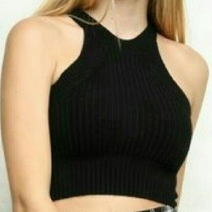 Brandy Style Black Knit High Neck Crop Top